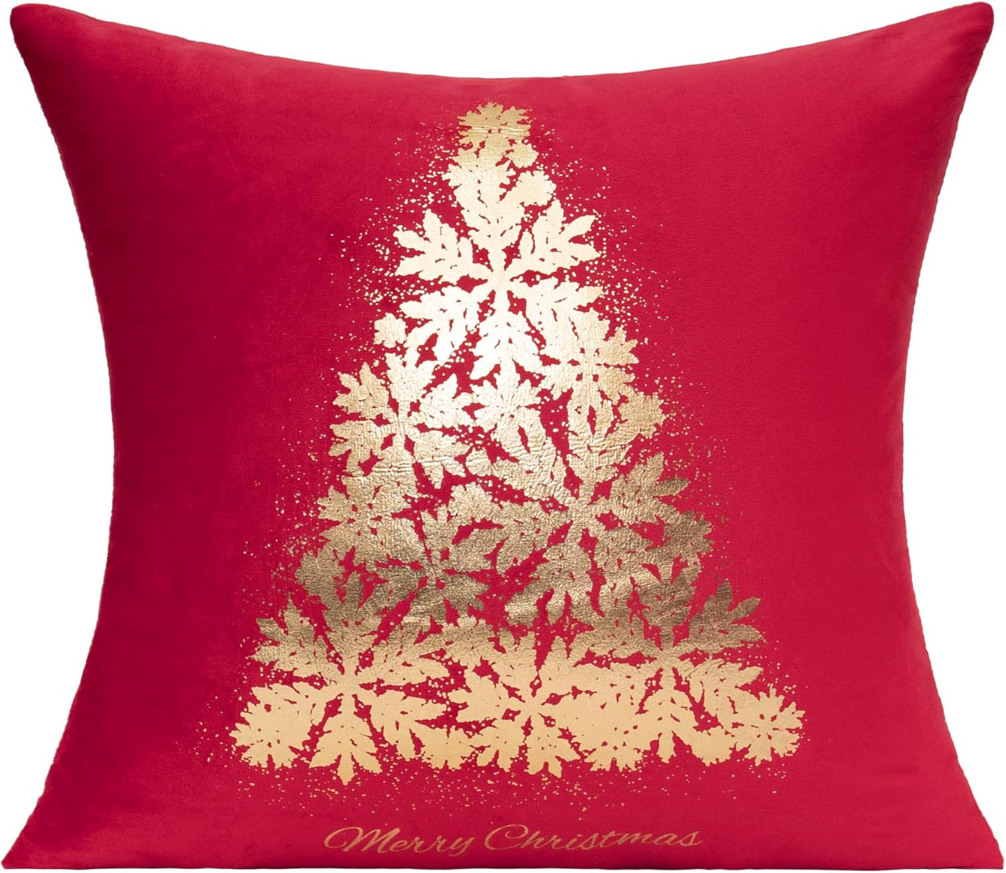 Red Gold Christmas Decorations Throw Pillow Covers Cases 18X18 Set of 4 Turquoise Xmas Indoor Home Décor Ornaments Velvet Navidad Cushion for Sofa Couch Tree Snowflake