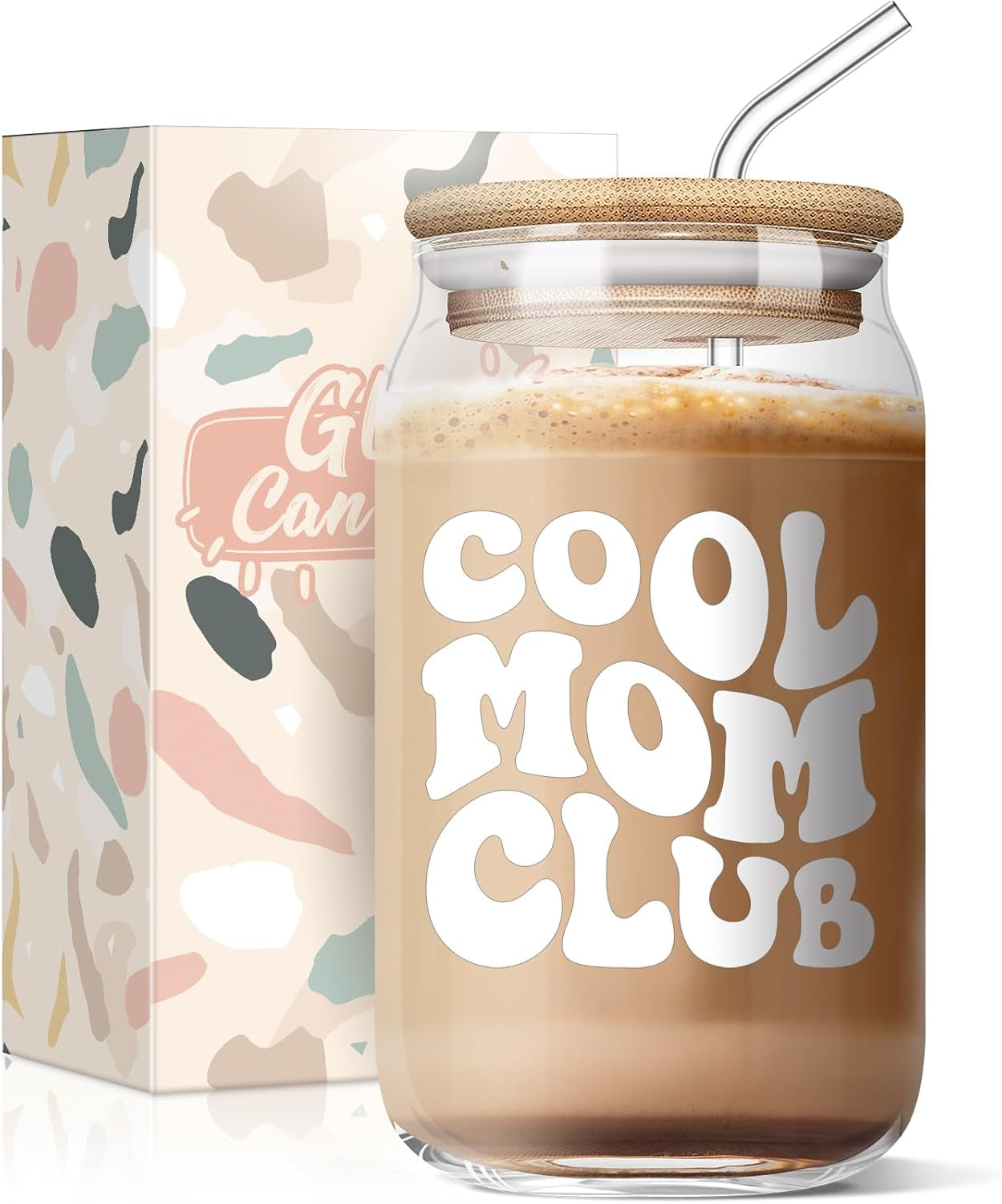 Mother’S Day Gifts for Mom - Funny Mom Gifts from Daughter or Son, Mom Birthday Gifts Ideas, Christmas Day Gifts for Mother in Law Step Bonus New Mom, Cool Mom Club 16 Oz Coffee Glass