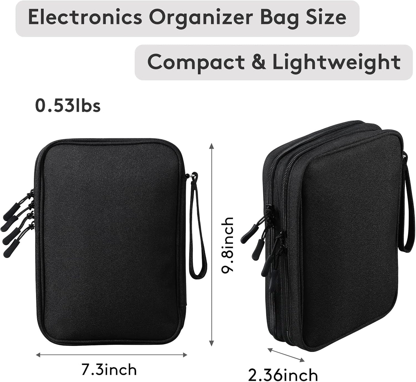 Travel Electronics Organizer Pouch Bag for Tech Gadgets & Airplane Accessories, for Cables/Cords & Chargers/Ipad Mini (Large, Black)