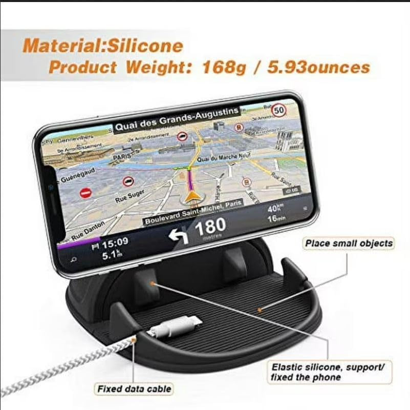 Car Phone Holder, Car Phone Mount Silicone Car Pad Mat for Various Dashboards, Slip Free Desk Phone Stand Compatible with Iphone, Samsung, Android Smartphones, GPS Devices and More, Black