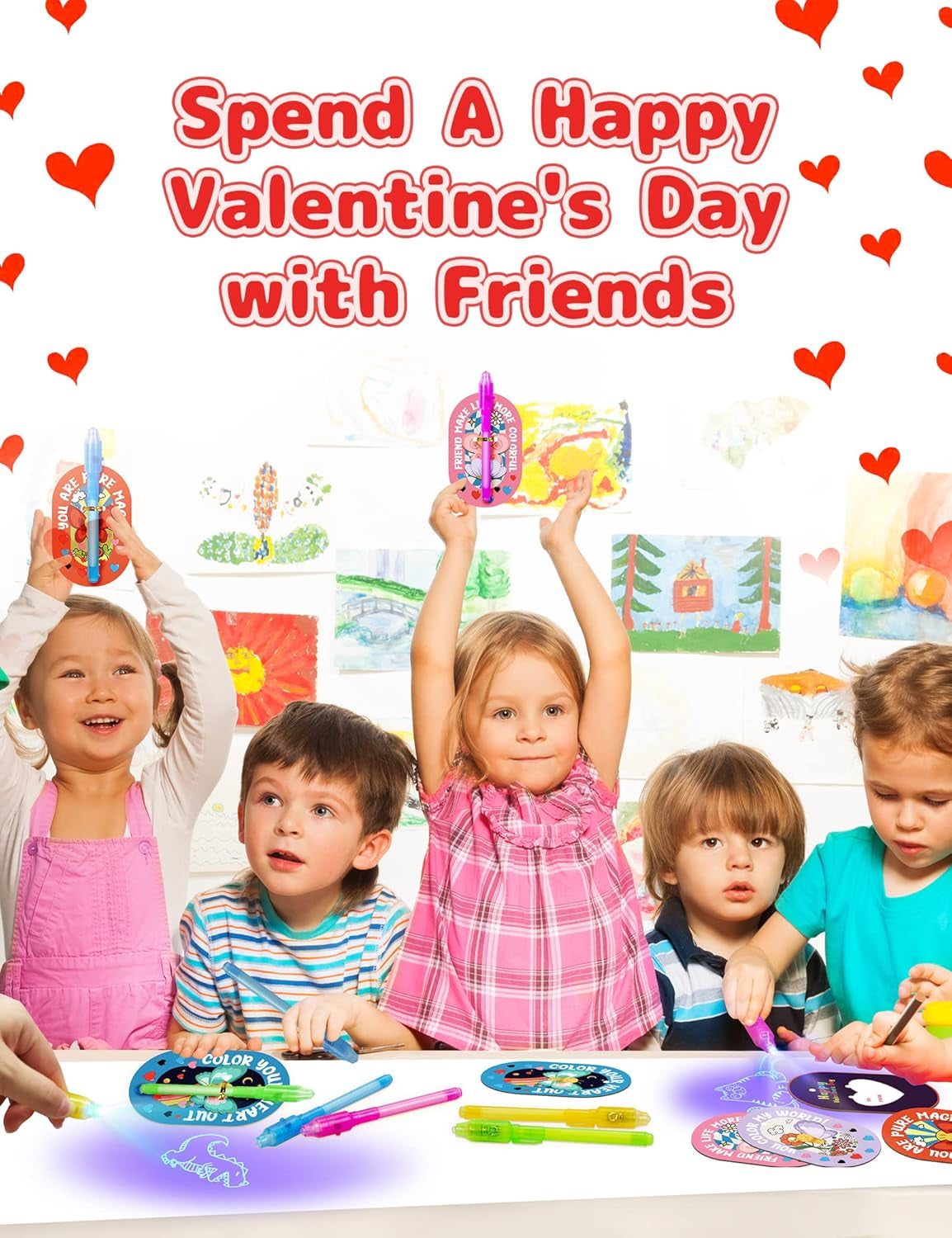 28 Pack Valentines Day Gifts for Kids with Invisible Disappearing Ink Pen, Spy Pen for Secret Message with Valentines Day Cards, Valentine Classroom Exchange Prizes Party Favor