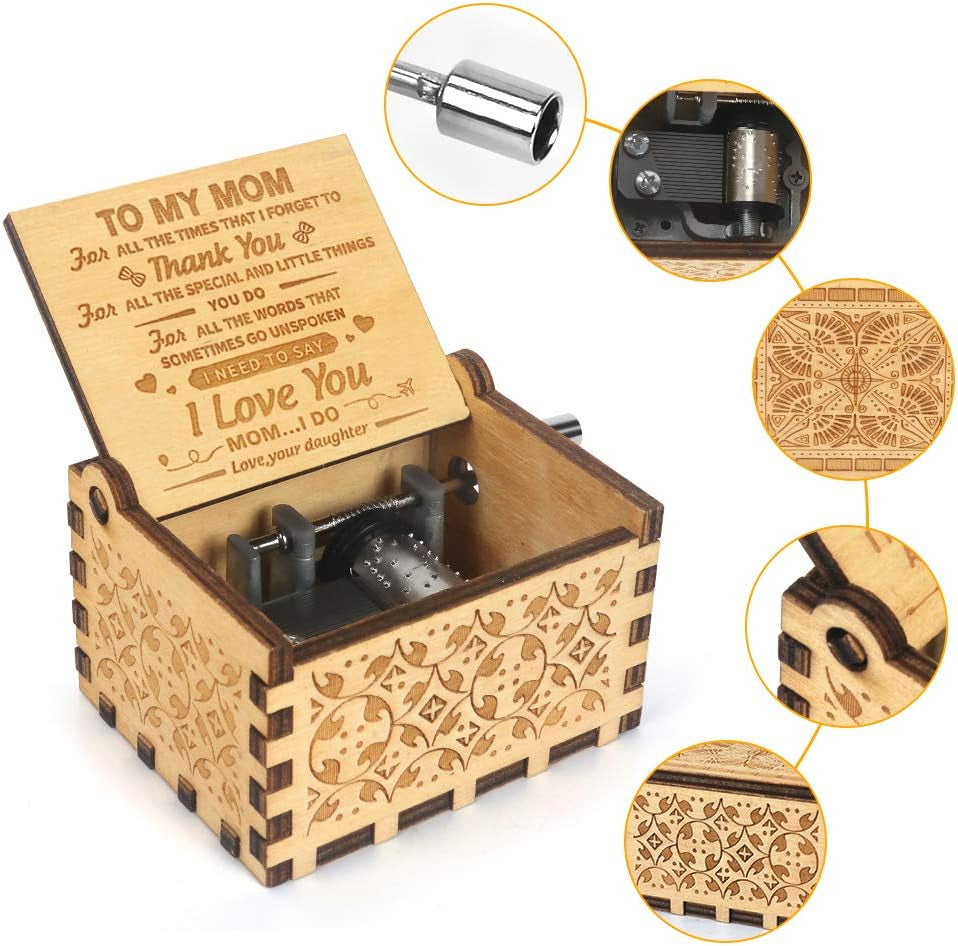 Music Box Hand Crank Engraved Musical Box-U R My Sunshine Mechanism Antique Vintage Personalizable Gift for Mom from Daughter