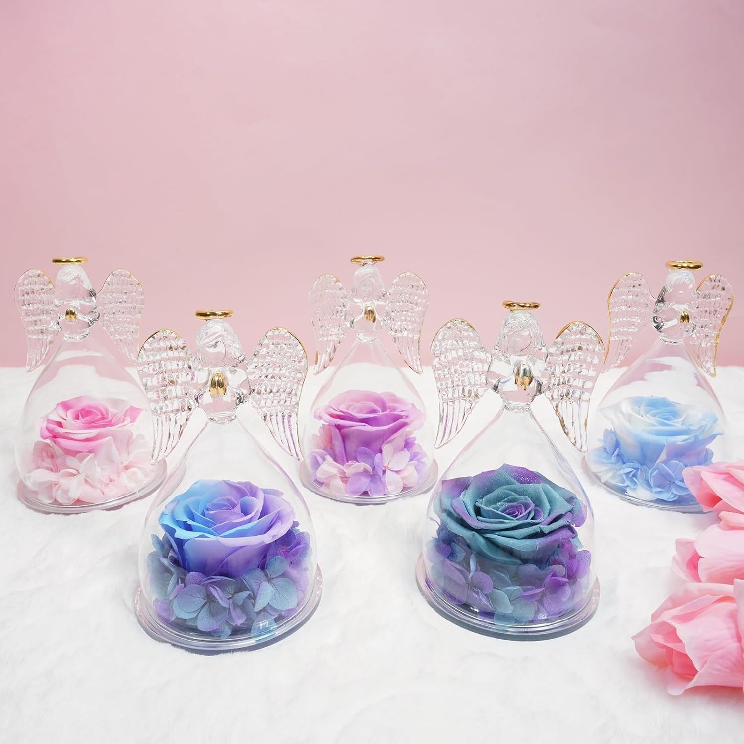 Preserved Flower Rose Birthday Gifts for Mom, Glass Angels Figurines Gifts for Women Grandma Mothers, Forever Real Flowers Unique Gifts for Valentine Mother'S Day Anniversary Thanksgiving ﻿