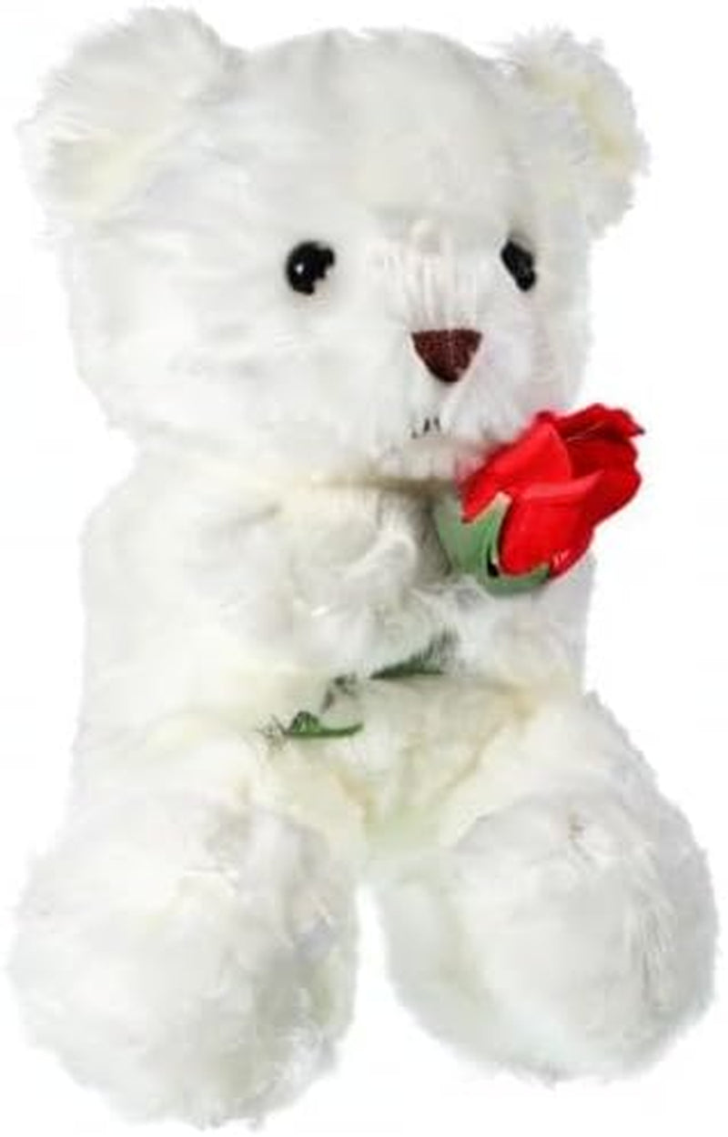 Valentine'S Day Plush Stuffed Animal Bear with Rose Funny Cute Stuffed Animal Plush Gifts for Girlfriend Valentine'S Day, 11.8 Inches(White)