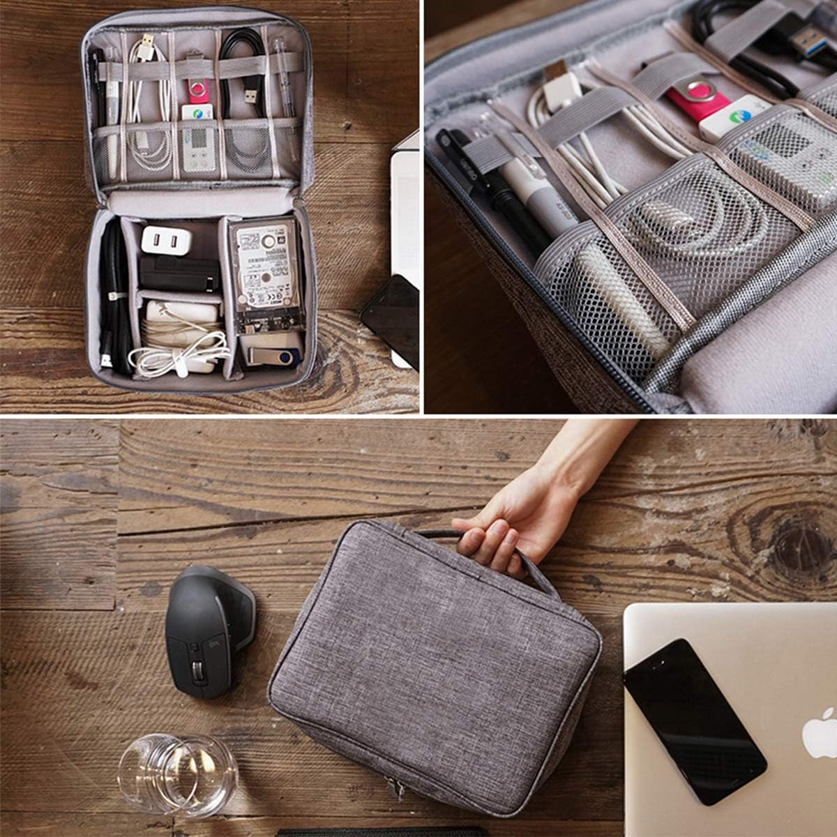 Electronics Organizer,  Electronic Accessories Bag Travel Cable Organizer Three-Layer for Ipad Mini, Kindle, Hard Drives, Cables, Chargers