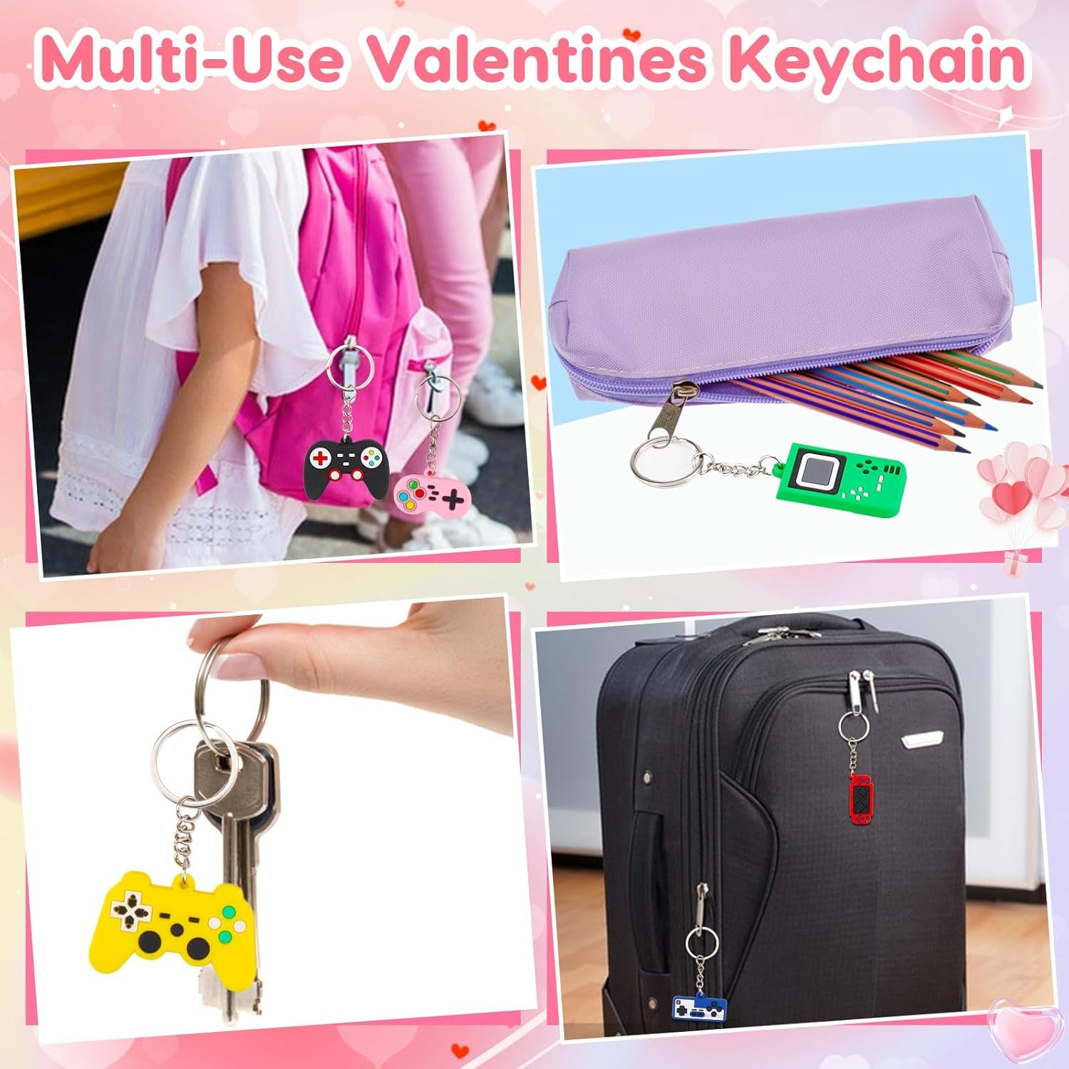 28PCS Video Game Keychains Valentines Day Cards for Kids School Classroom Funny Valentine Day Exchange Gifts for Toddlers Boys Girls Student Valentine'S Party Favor Goodie Bag Stuffers Treat Bulk