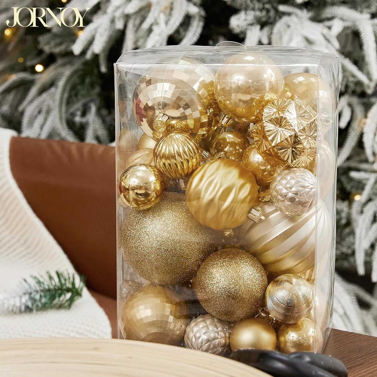 Gold Christmas Decorations 47PCS Christmas Tree Ornaments for Holidays, Gold Shatterproof Christmas Ornaments with Hooks, Multi-Styles and 3 Sizes