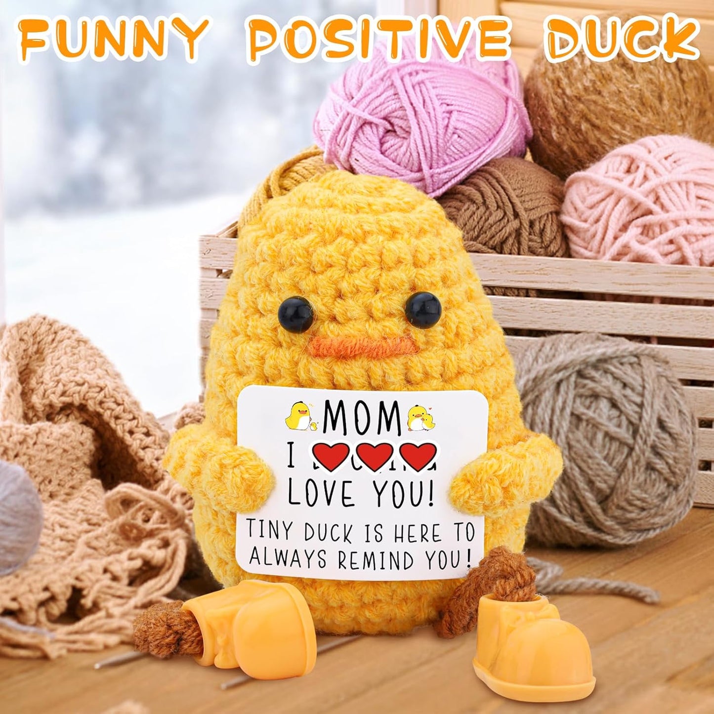 Gifts for Mom Long Legged Cute Support Duck, Birthday Mothers Day for Mom from Daughter Son, Handmade Crochet Knitted Positive Cute Duck