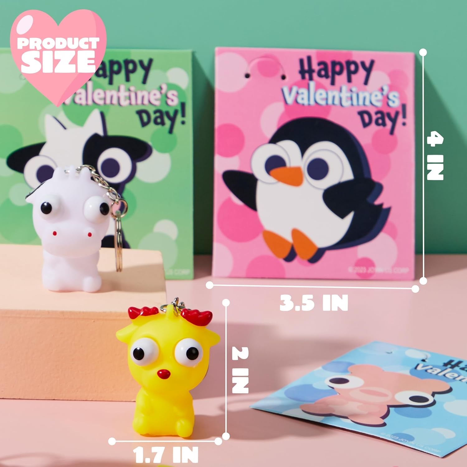 28 Packs Valentine'S Day Gifts Card with Unzip Popping Eyes Animal Keychains for Kids Party Favor, Classroom Exchange Prizes, Valentine’S Greeting Cards