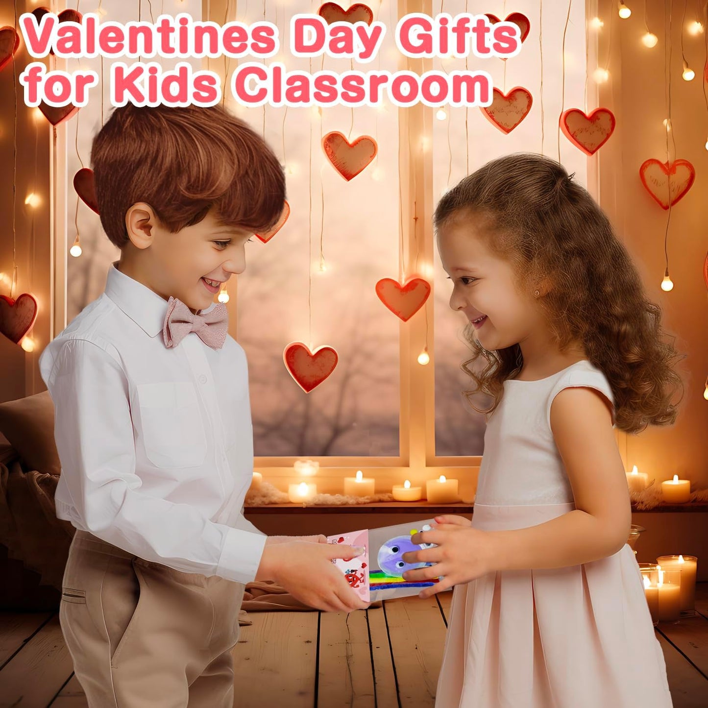 24 Packs Valentines Day Cards for Kids Classroom with DIY Air Dry Clay Kit,Valentines Day Gifts for Kids School Valentine Exchange Presents Party Favors