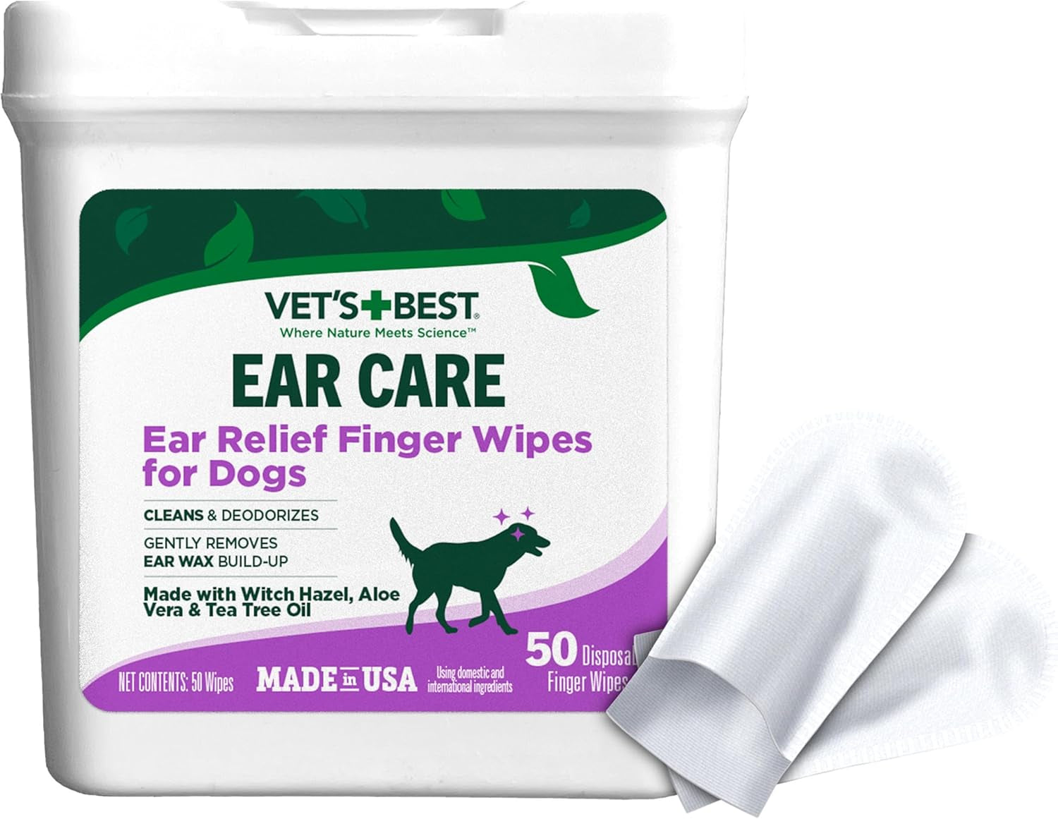 Ear Relief Finger Wipes | Ear Cleansing Finger Wipes for Dogs | Sooths & Deodorizes | 50 Disposable Wipes