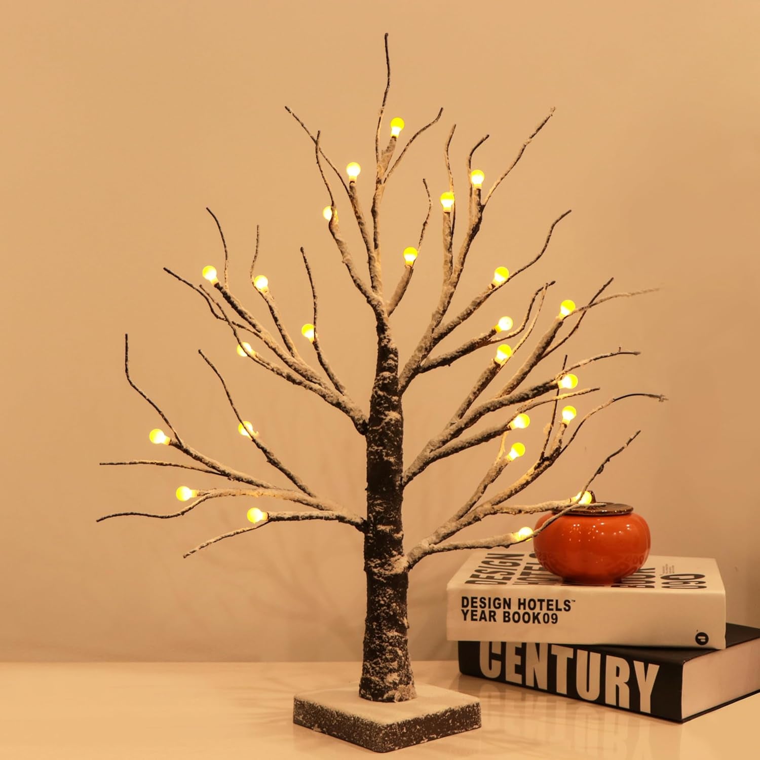 Valentines Day Decor Table Lamp Artificial Tree Decorations, 48 LED Adjustable Branches Bonsai Tree, Warm White 18” Lighted Snow Dusted Tree for Home Wedding Dinner Party DIY Gift