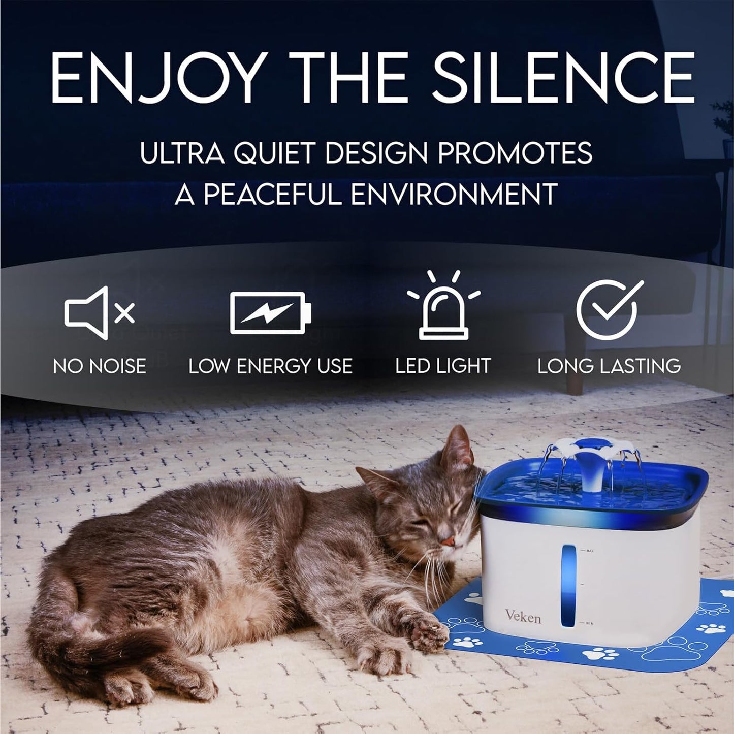 95Oz/2.8L Pet Fountain, Automatic Cat Water Fountain Dog Water Dispenser with Replacement Filters for Cats, Dogs, Multiple Pets (Blue, Plastic)