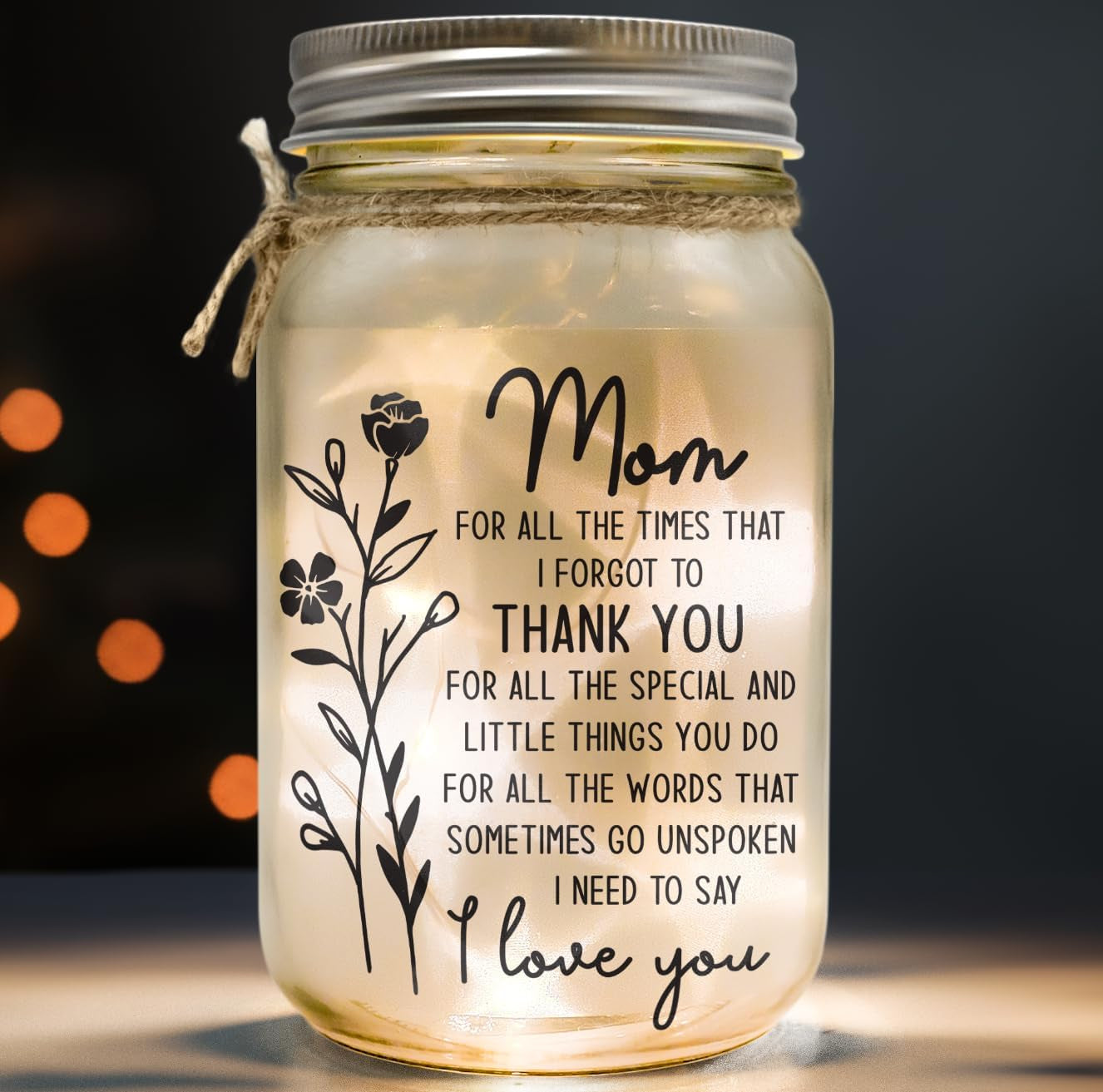 Mason Jar Night Light Mothers Day Gifts for Mom from Daughter, Son, Kids - Birthday Gifts for Mom, Mama - Sentimental Best Mom Gifts - Home Decoration Night