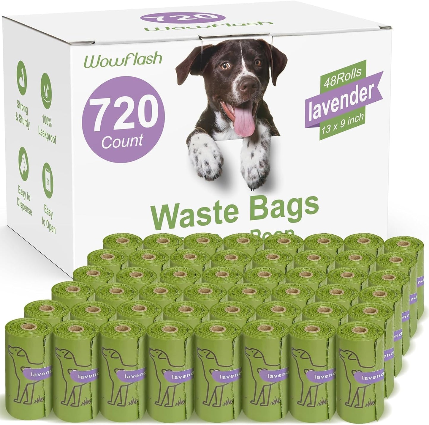 720 Count Lavender Scented 13” X 9” Dog Waste Bags Rolls, Leakproof Strong & Sturdy Bags for Dogs, Doggie Bags Cats Litter Bags,Trash Bags for Doggy Pets