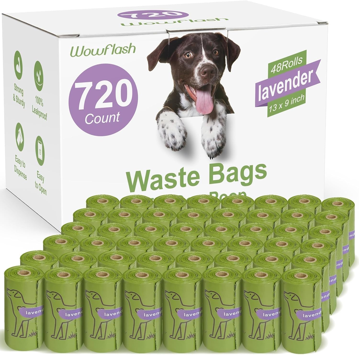 720 Count Lavender Scented 13” X 9” Dog Waste Bags Rolls, Leakproof Strong & Sturdy Bags for Dogs, Doggie Bags Cats Litter Bags,Trash Bags for Doggy Pets