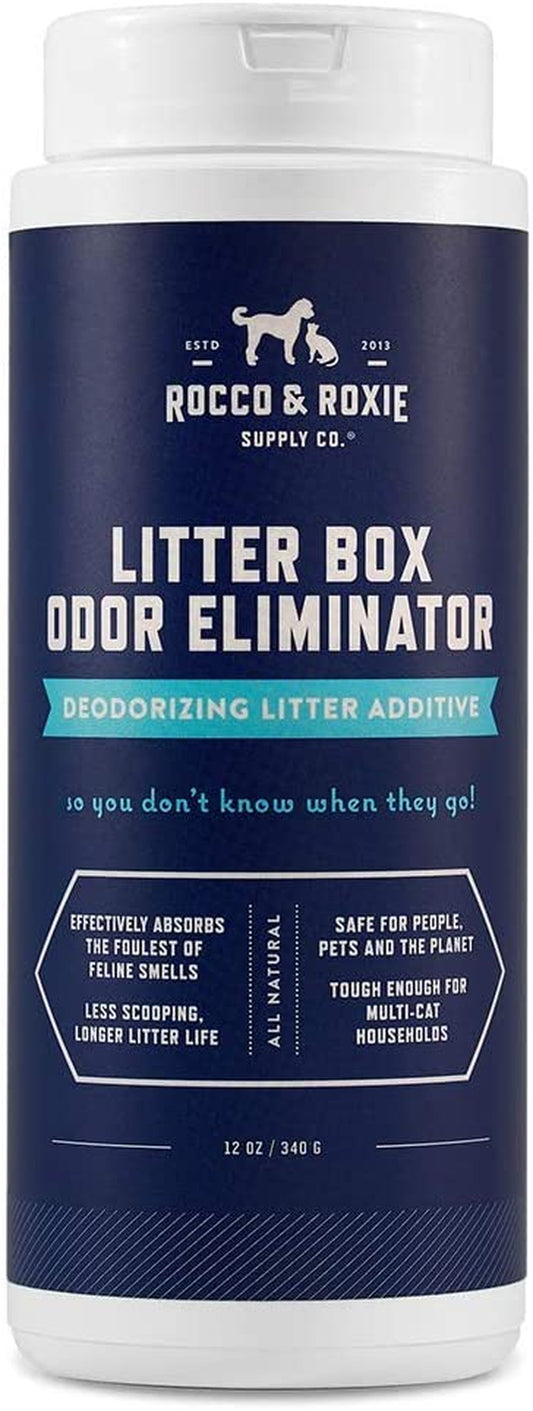 Rocco & Roxie Litter Box Odor Eliminator, Best Natural Urine Deodorizer for Cat Litter Boxes Cats Smell Control, Odor Absorber, Safe for Kitty, 12 Oz