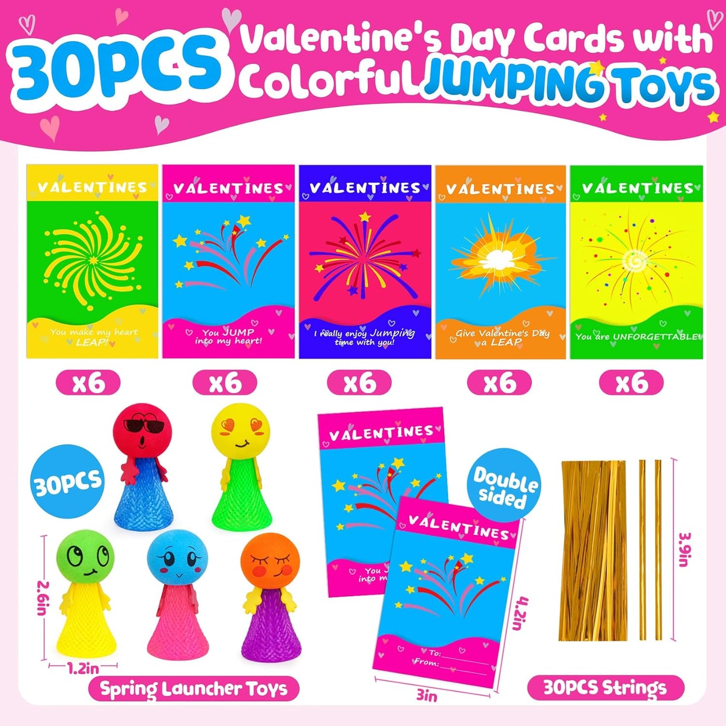 30Pack Valentines Day Cards for Kids School - Jumping Popper Spring Launcher Toys, Valentines Day Gifts for Kids Classroom Exchange Fidget Toys Valentine Party Favor Goodie Bag Stuffers Class Prizes