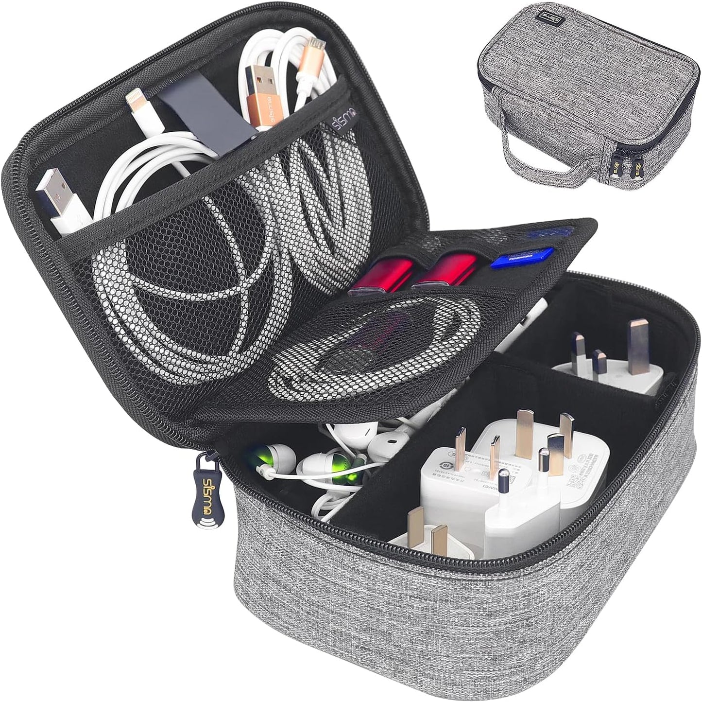 Travel Cords Organizer Universal Small Electronic Accessories Carrying Bag for Cables Adapter USB Sticks Leads Memory Cards, Grey 1680D Fabrics