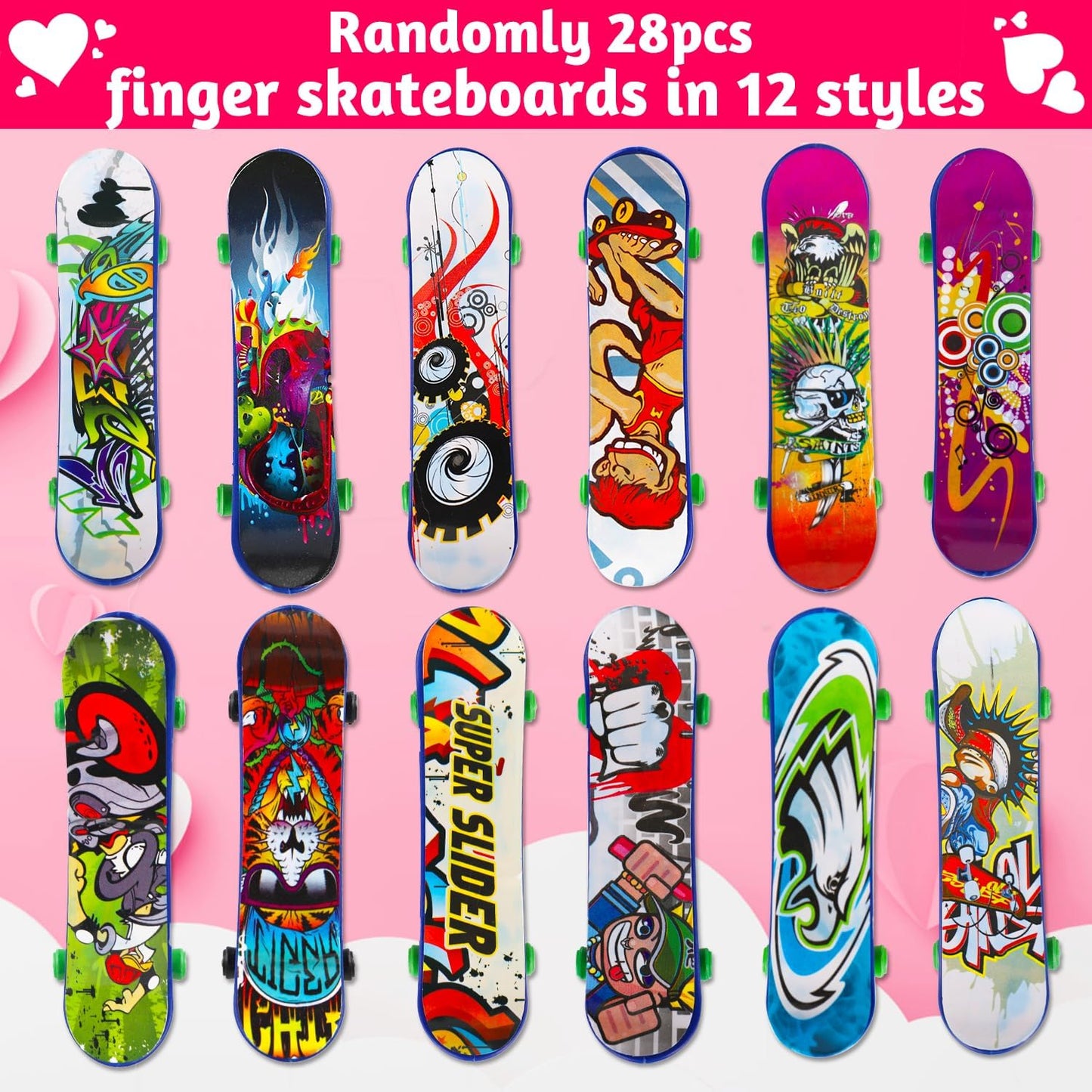 28PCS Finger Skateboards Valentines Day Cards for Kids School Classroom Funny Fidget Toys Valentine Day Exchange Gifts for Toddlers Boys Girls Student Valentine'S Party Favor Goodie Bag Stuffers