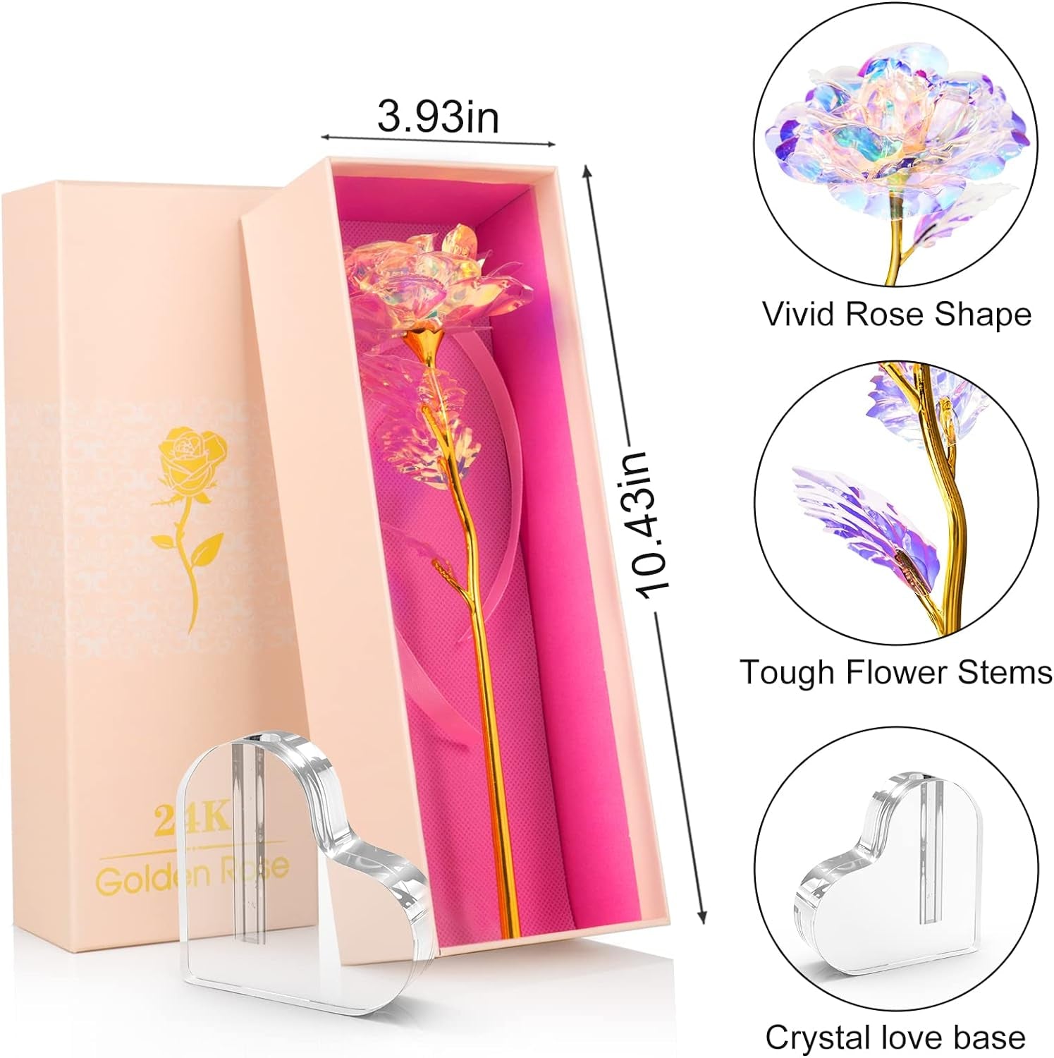 Valentine'S Day Gifts for Her Galaxy Rose Glass Flowers with Heart-Shaped Base Eternal Roses Forever Flowers Birthday Gifts for Women, Mom, Wife, Sister, Daughters, Kids