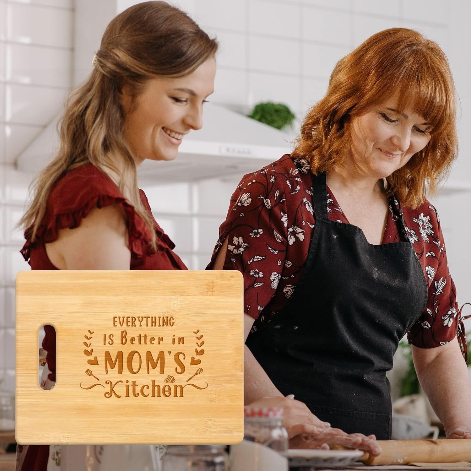 Gifts for Mom from Daughter Son, Unique Mothers Day Birthday Gifts for Mother, Personalized Engraved Bamboo Cutting Board - Everything Is Better in Mom'S Kitchen, Presents for Mom