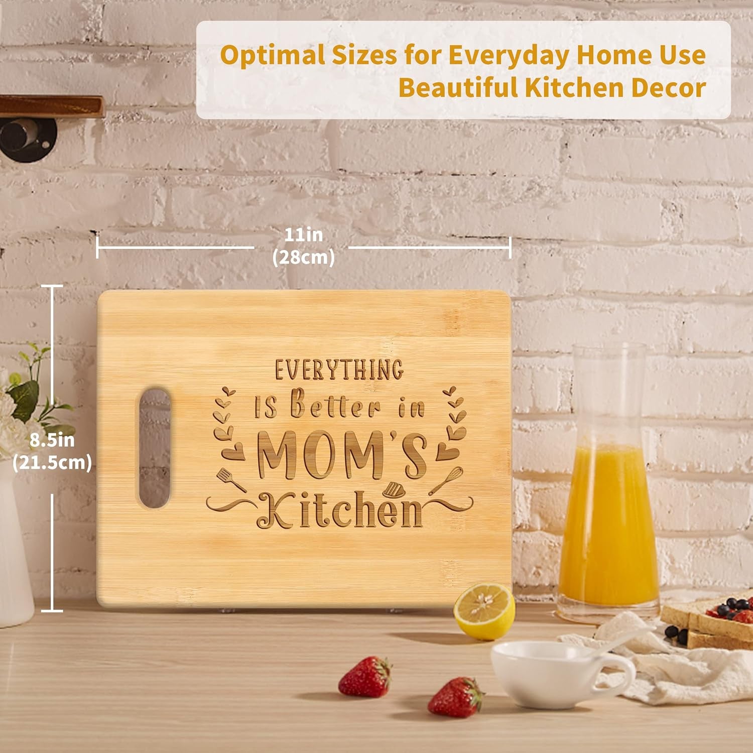 Gifts for Mom from Daughter Son, Unique Mothers Day Birthday Gifts for Mother, Personalized Engraved Bamboo Cutting Board - Everything Is Better in Mom'S Kitchen, Presents for Mom