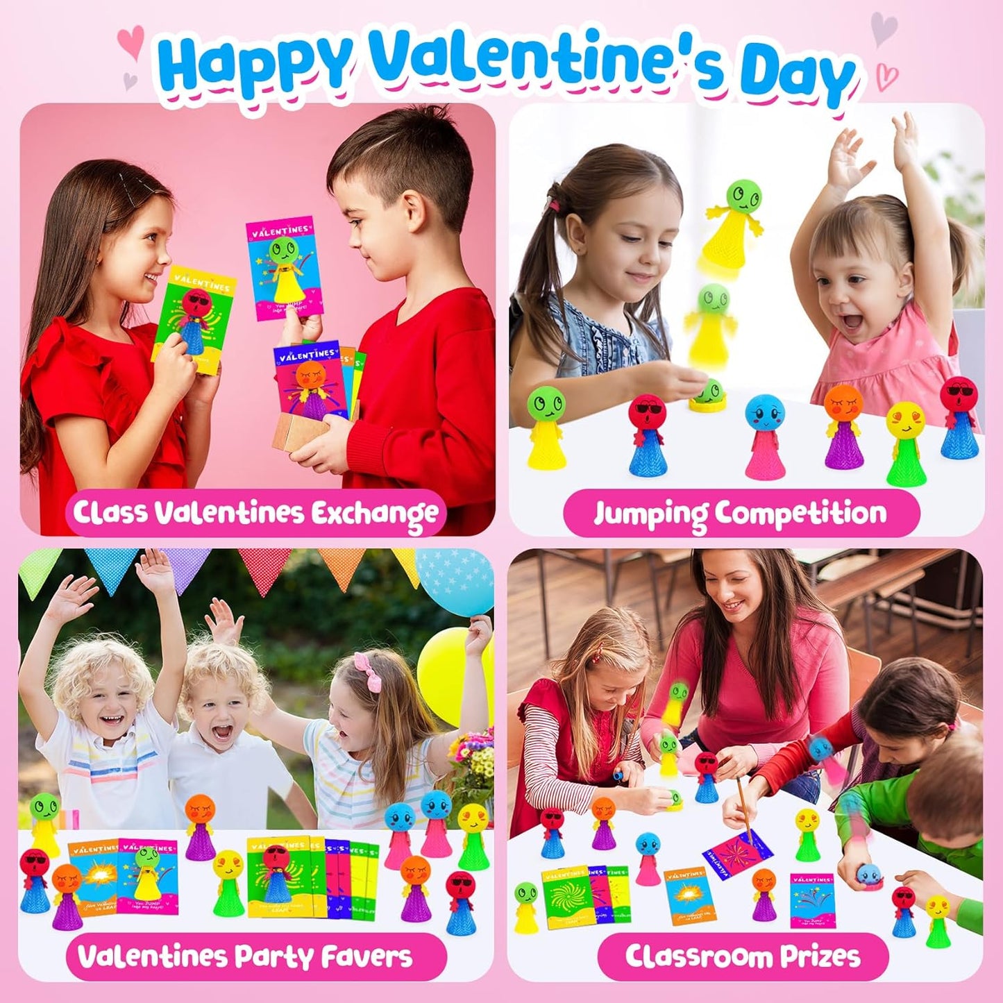 30Pack Valentines Day Cards for Kids School - Jumping Popper Spring Launcher Toys, Valentines Day Gifts for Kids Classroom Exchange Fidget Toys Valentine Party Favor Goodie Bag Stuffers Class Prizes