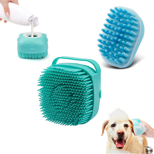 2Pack Dog Bath Brush, Soft Silicone Pet Shampoo Massage Dispenser Grooming Shower Brush for Short Long Haired Dogs and Cats Washing,