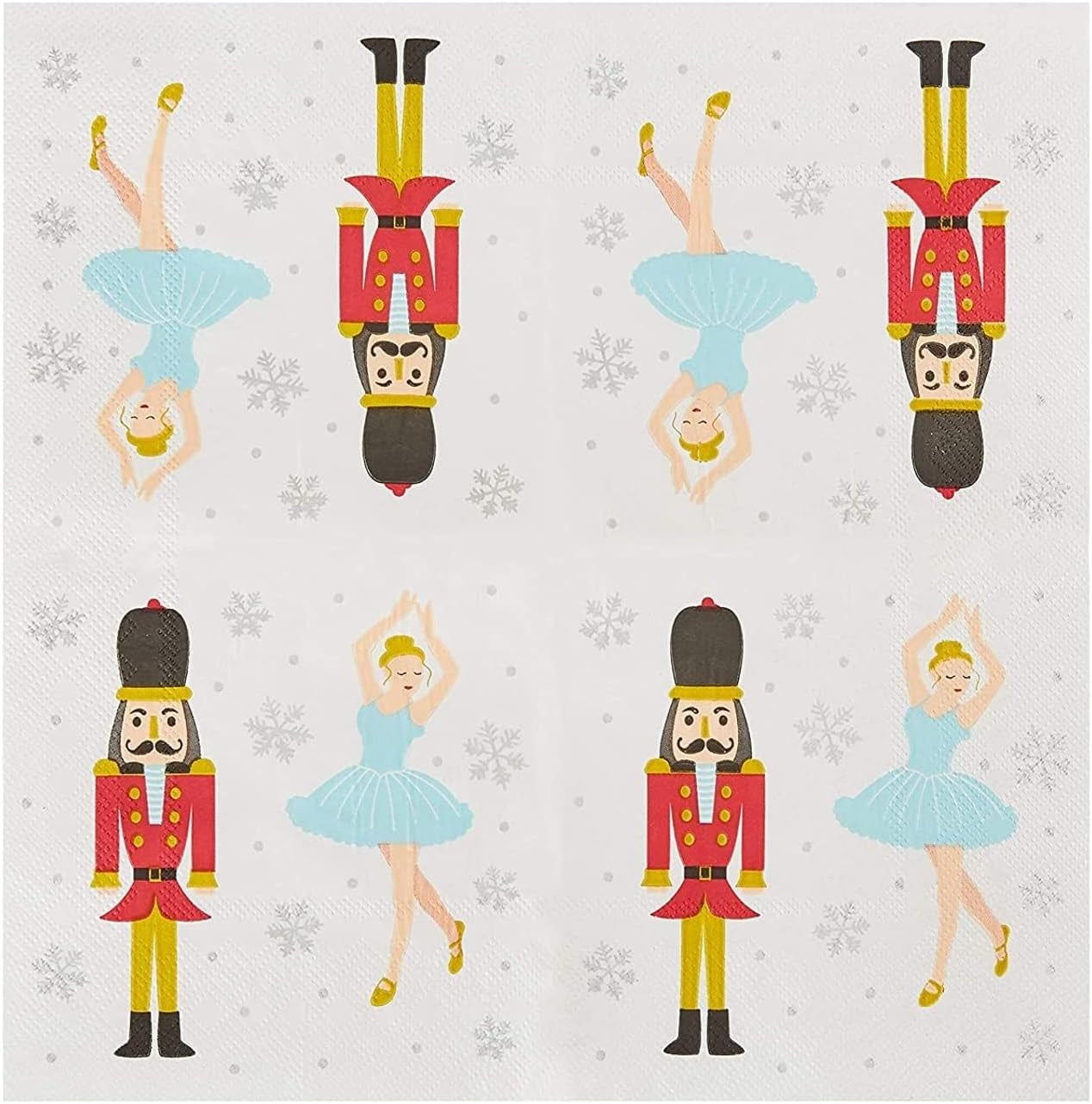 Cocktail - 100-Pack Disposable Paper Napkins, Christmas Holidays Dinner Party Supplies, 2-Ply, Nutcracker and Ballerina Design, White, Unfolded 10X10 Inches, Folded 5X5 Inches