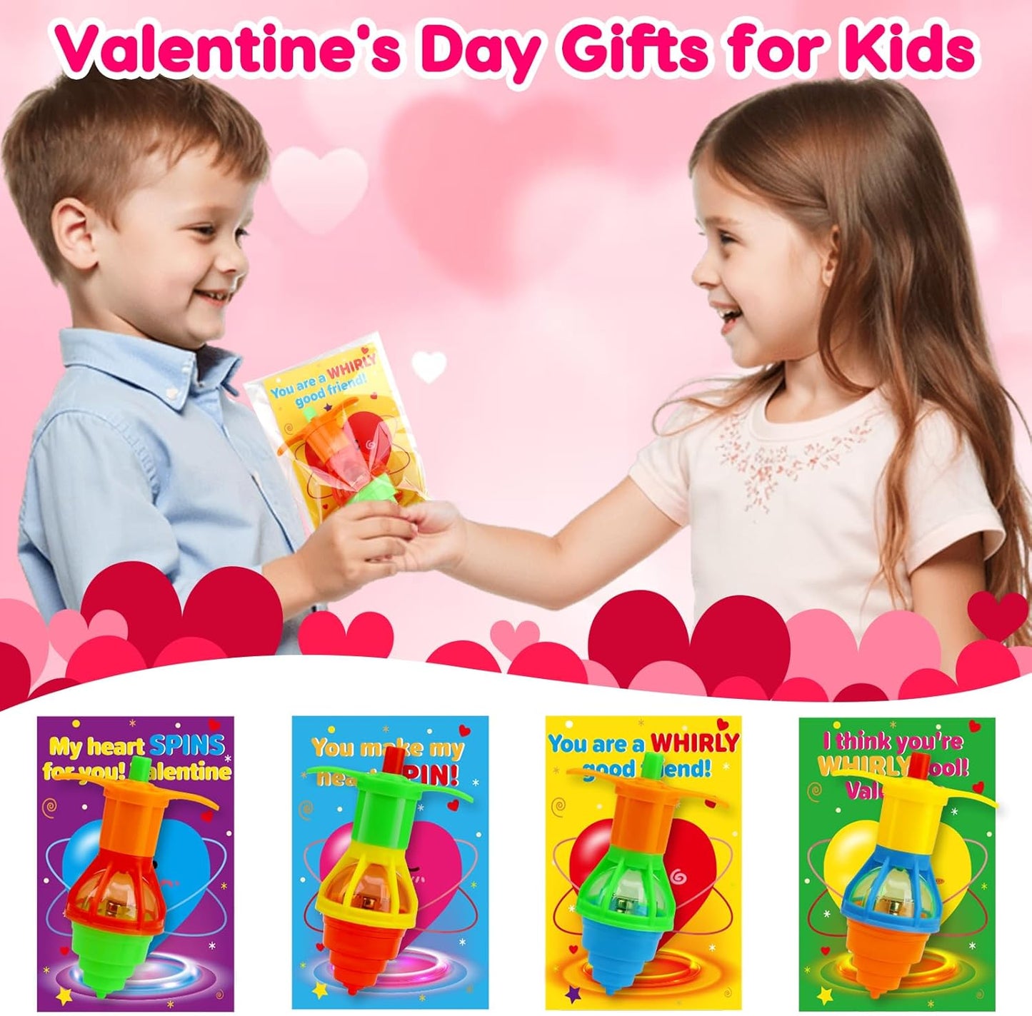 25PCS Valentines Day Gifts for Kids Classroom with Light up Spinning Top, Kids Valentine Day Cards for School Toddler Boys Girls Student Exchange Gifts Prize for Kid Valentine'S Party Favor Treat Bulk