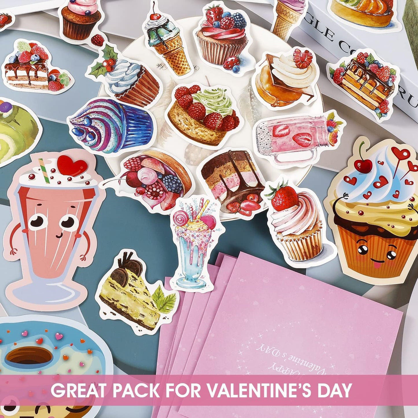 Valentines Day Cards for Kids, 36 Pack Kids Valentines Day Cards with Cute Temporary Tattoos, Pink Envelopes & 80PCS Stickers, Valentines Cards for Classroom Exchange