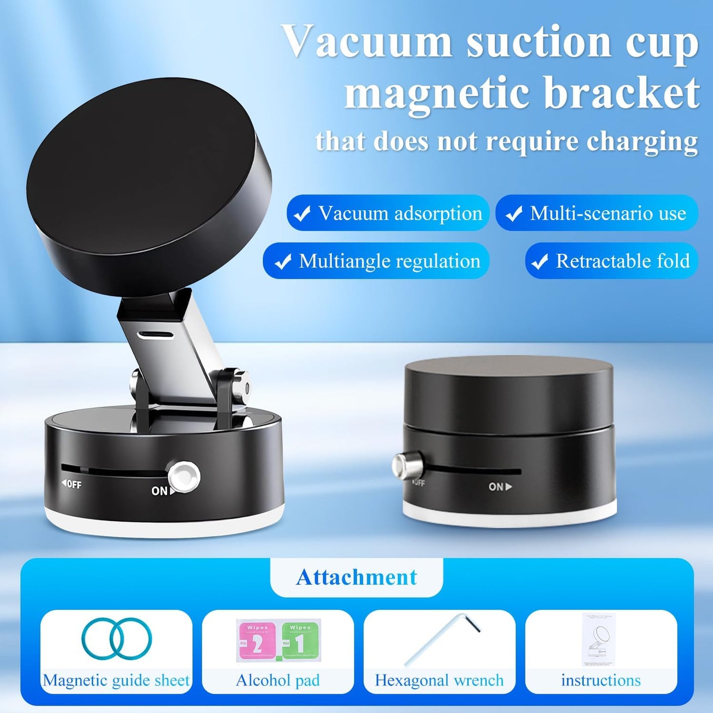 Vacuum Magnetic Suction Phone Holder, 2025 New Magnetic Suction Phone Mount, Foldable and Retractable Double-Sided Magnetic Phone Holder, Folding Swivel Stand, for Car/Mirror/Gym(Black)