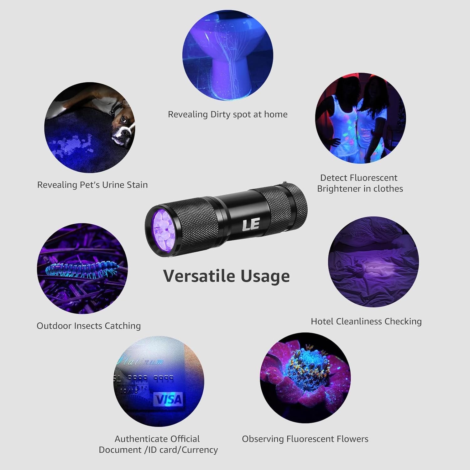 Black Light Flashlight, Small UV Lights 395Nm, Portable Ultraviolet Light Detector for Invisible Ink Pens, Dog Cat Pet Urine Stain, AAA Batteries Included