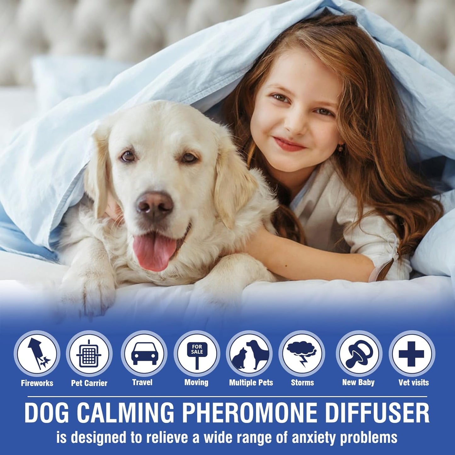 Dog Pheromone Calming Diffuser 4 in 1 Appeasing Pet Pheromones Diffuser to Calm Kit (Plug In+ 3 Pack 48Ml Refill) for Anxiety Relief Reduce Barking Aggression Fighting Stress 90 Day Supply(Tasteless)