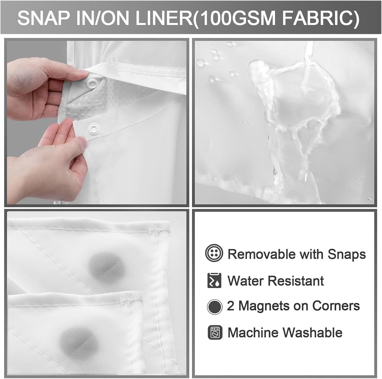 No Hook Shower Curtain with Snap in Fabric Liner Set Less Time White Waffle Shower Curtain for Bathroom 75" L X 72" W