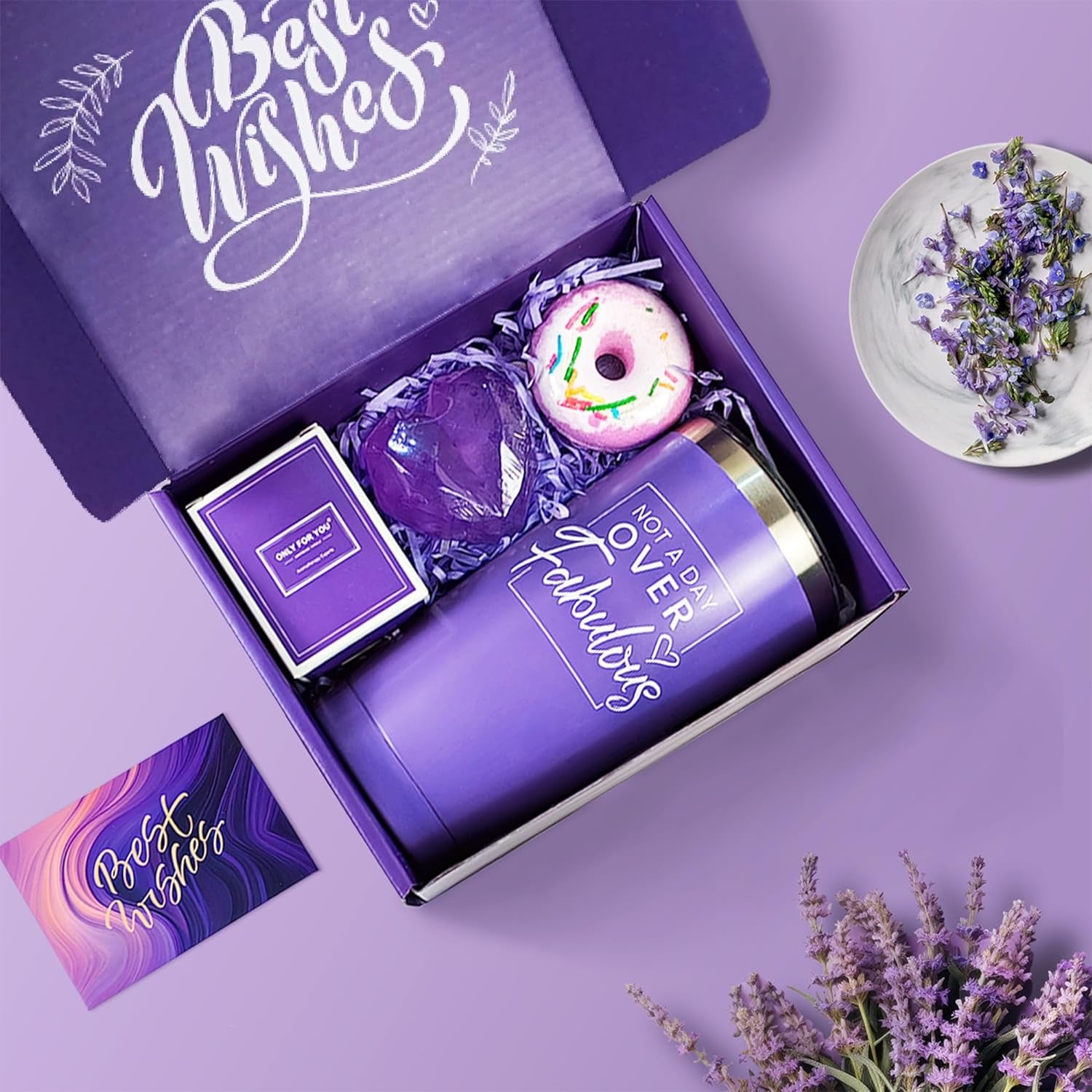 Birthday Gifts for Women, Mom, Wife, Girlfriend, Sister, Her - Happy Birthday Gifts, Mothers Day Gifts - Personalized Lavender Relaxation Gift Baskets Set for Women Christmas Gifts for Women