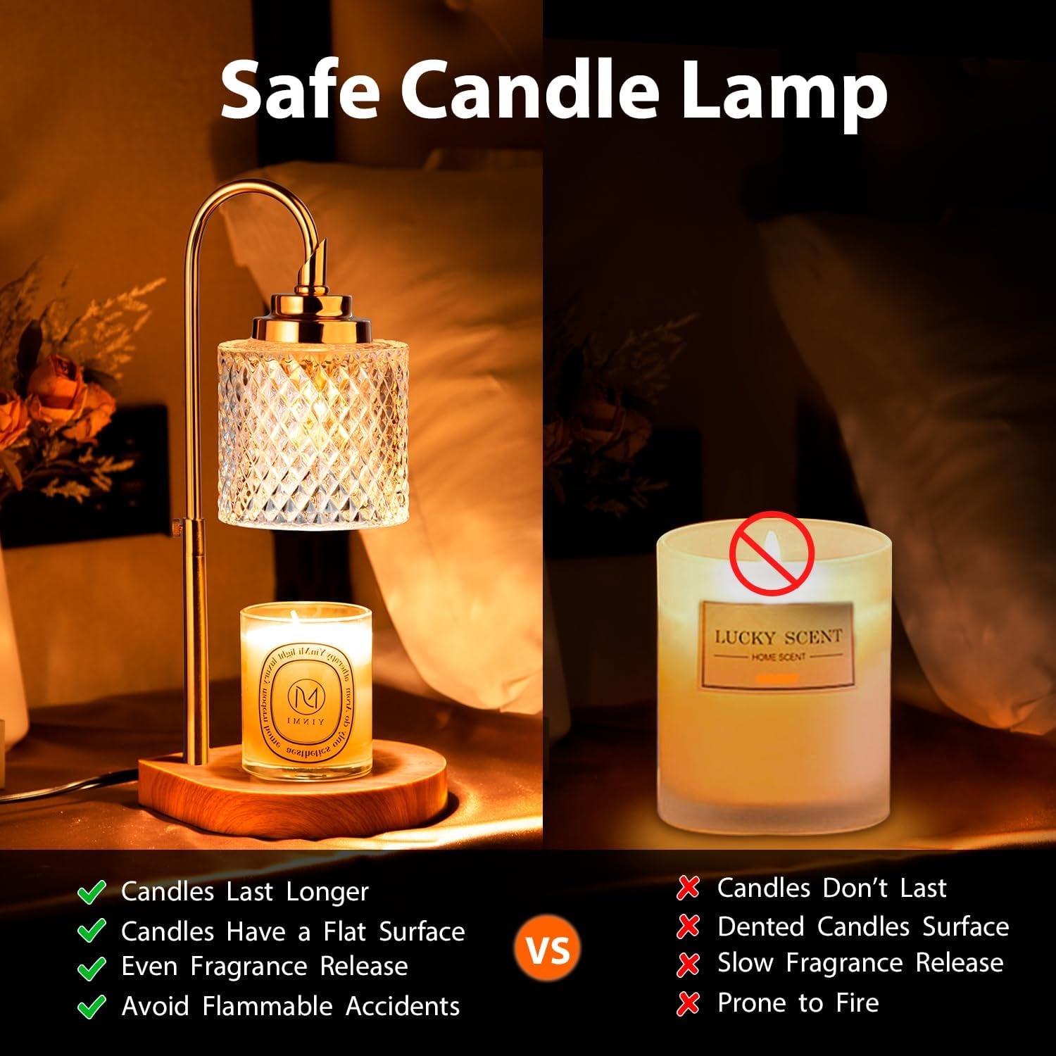 Candle Warmer Lamp, Remote Control & Touch Panel, Latest Upgraded Candle Lamp Warmer with 2-4-8H Timing, 4-Level Dimming, Height Adjustable, 2 Bulbs for Home Decor for Mom