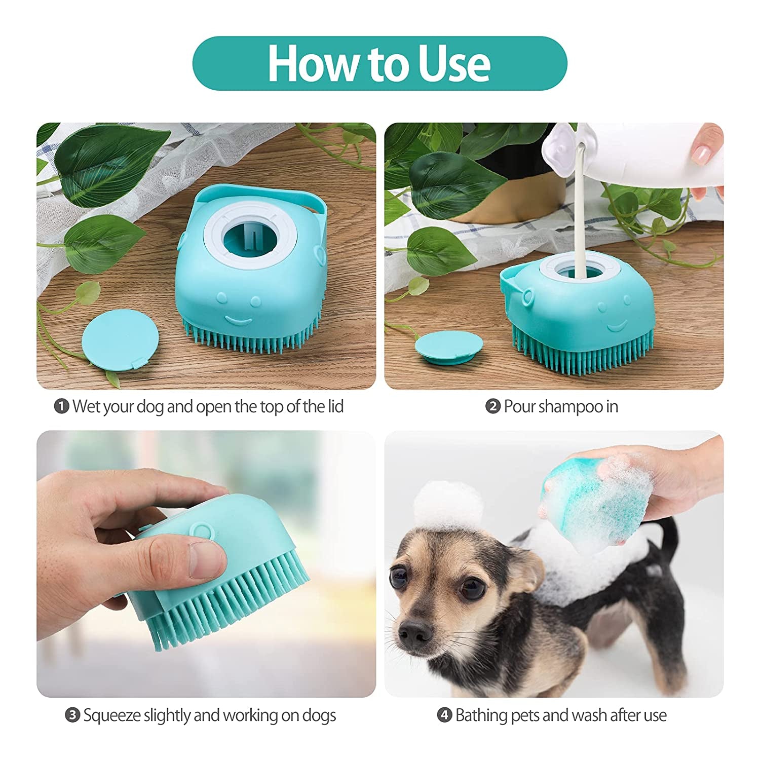 2Pack Dog Bath Brush, Soft Silicone Pet Shampoo Massage Dispenser Grooming Shower Brush for Short Long Haired Dogs and Cats Washing,