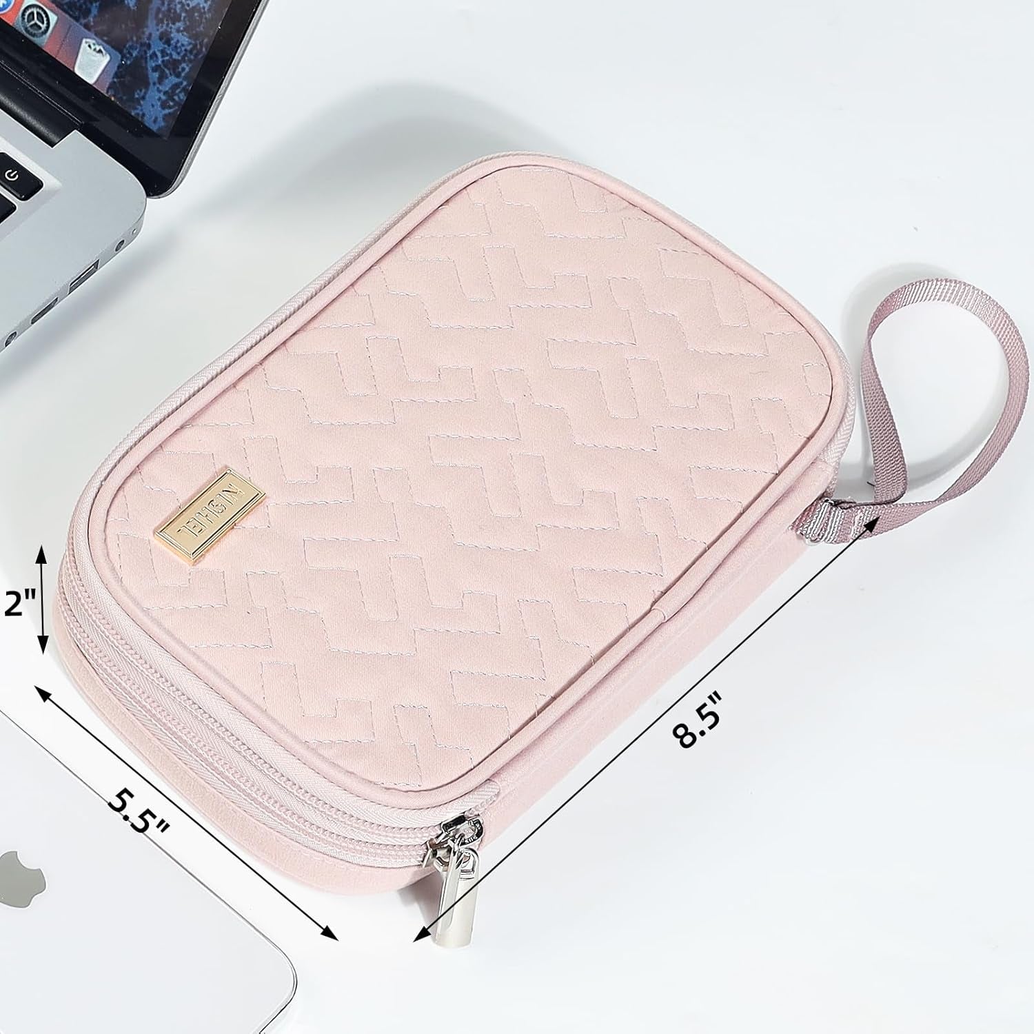 Travel Cord Organizer Case, Double Layers Tech Electronic Bag, Essentials for Charger, Cable, Phone, Flash Drive, Pink