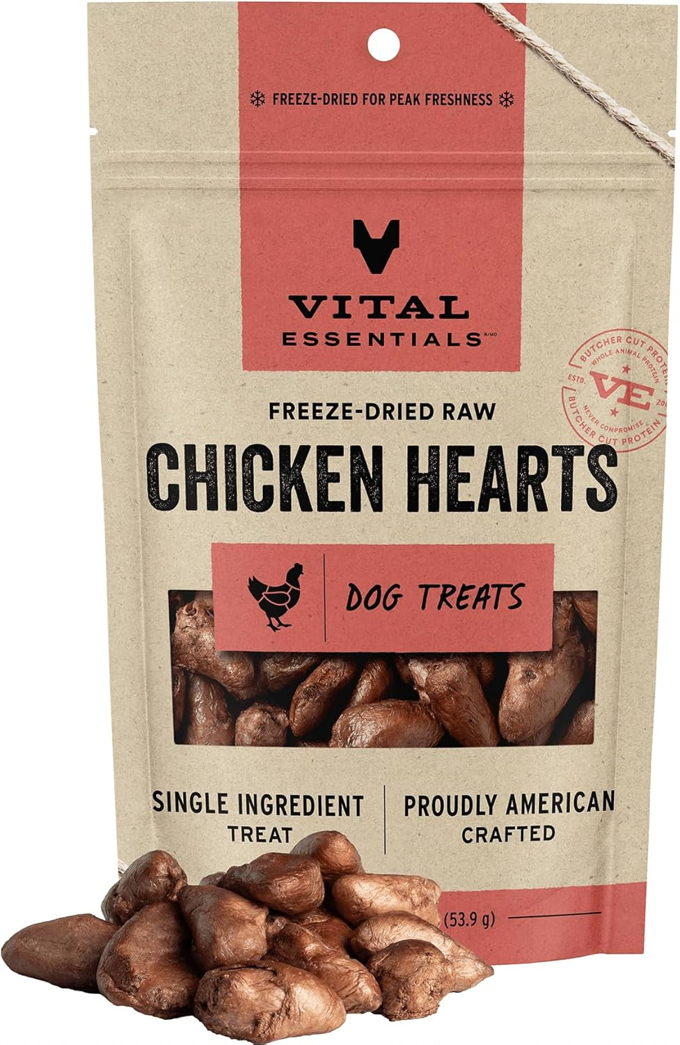 Freeze Dried Raw Single Ingredient Dog Treats, Chicken Hearts, 1.9 Oz | Premium Quality High Protein Training Treats | Grain Free, Gluten Free, Filler Free