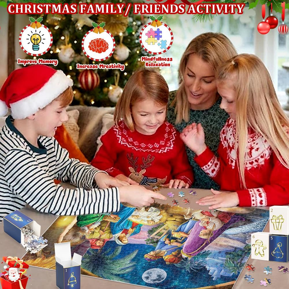 Advent Calendar 2024 Christmas Jigsaw Puzzles, Christmas Countdown Calendar for Kids Teens Adults, 24 Days of Christmas Advent Calendar with 1008 PCS Puzzles, Christmas Gifts Home Decorations, G7871