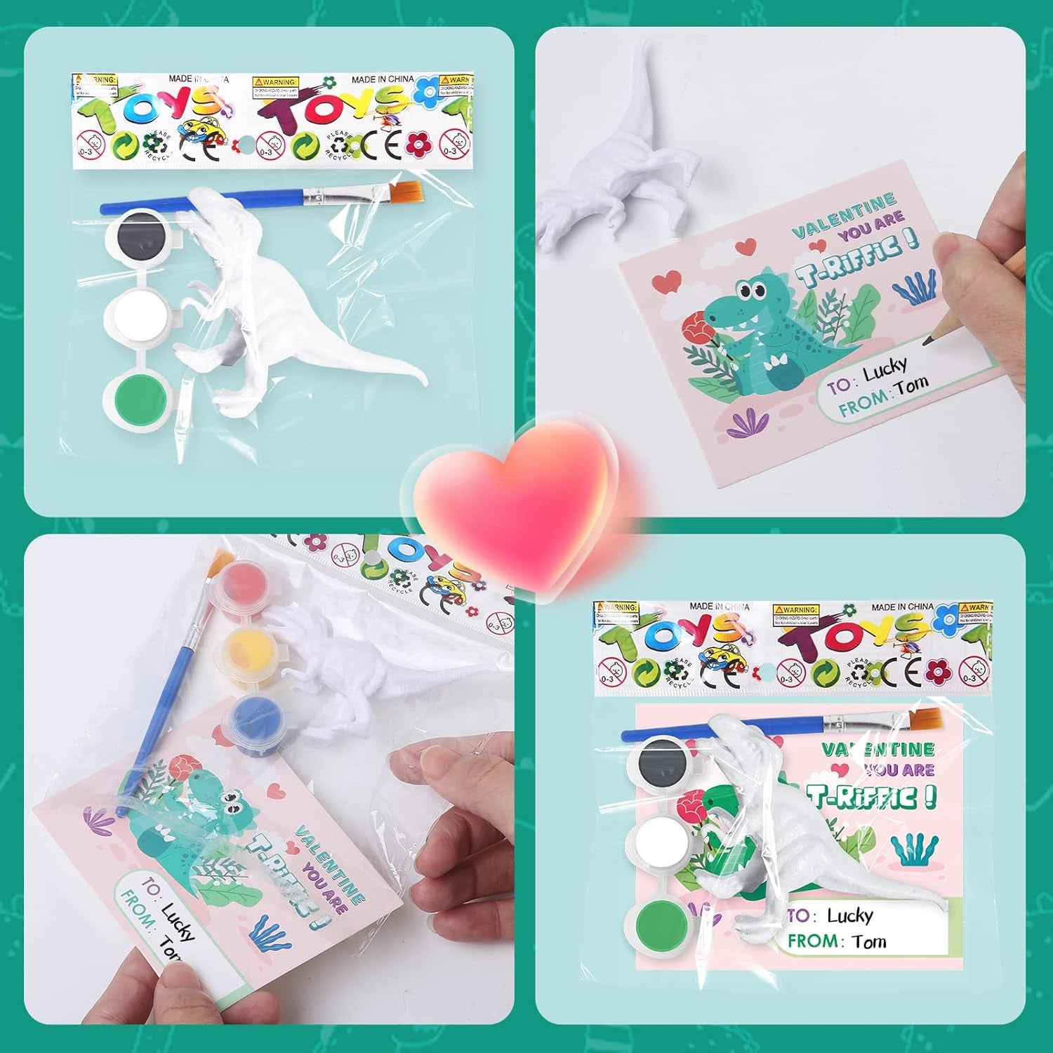 Valentine'S Day Cards for Kids- 24 Pack of Dinosaur Painting Kit with Valentines Greeting Cards for Kids, Valentine'S School Classroom Exchange Gifts, Valentine'S Party Favor Supplies for Kids