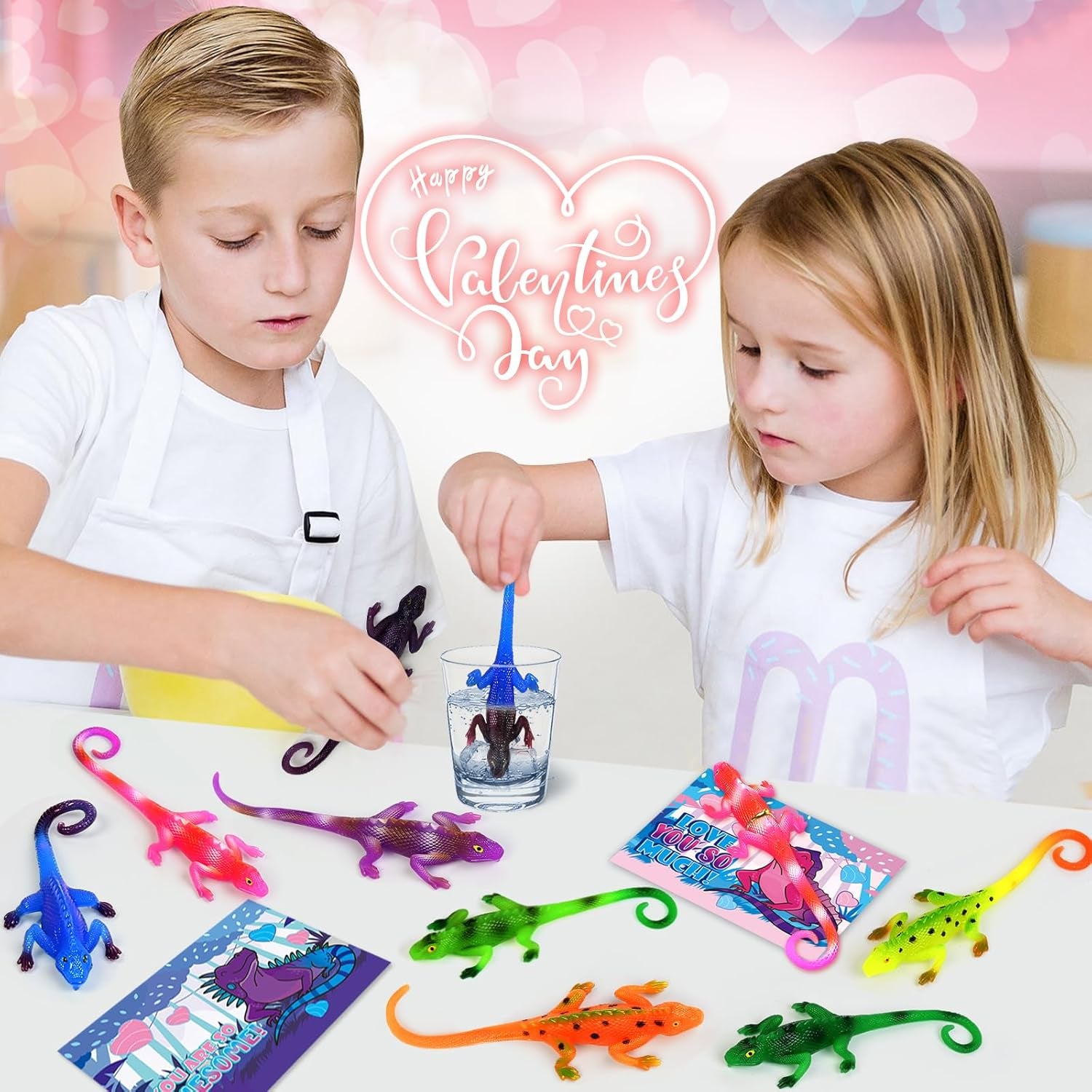 24PCS Valentines Day Cards for Kids School Classroom Exchange, Valentine'S Day Gift Cards with Change Color Lizard Toys, Valentines Greeting Cards Bulk for Kids School Classroom Exchange