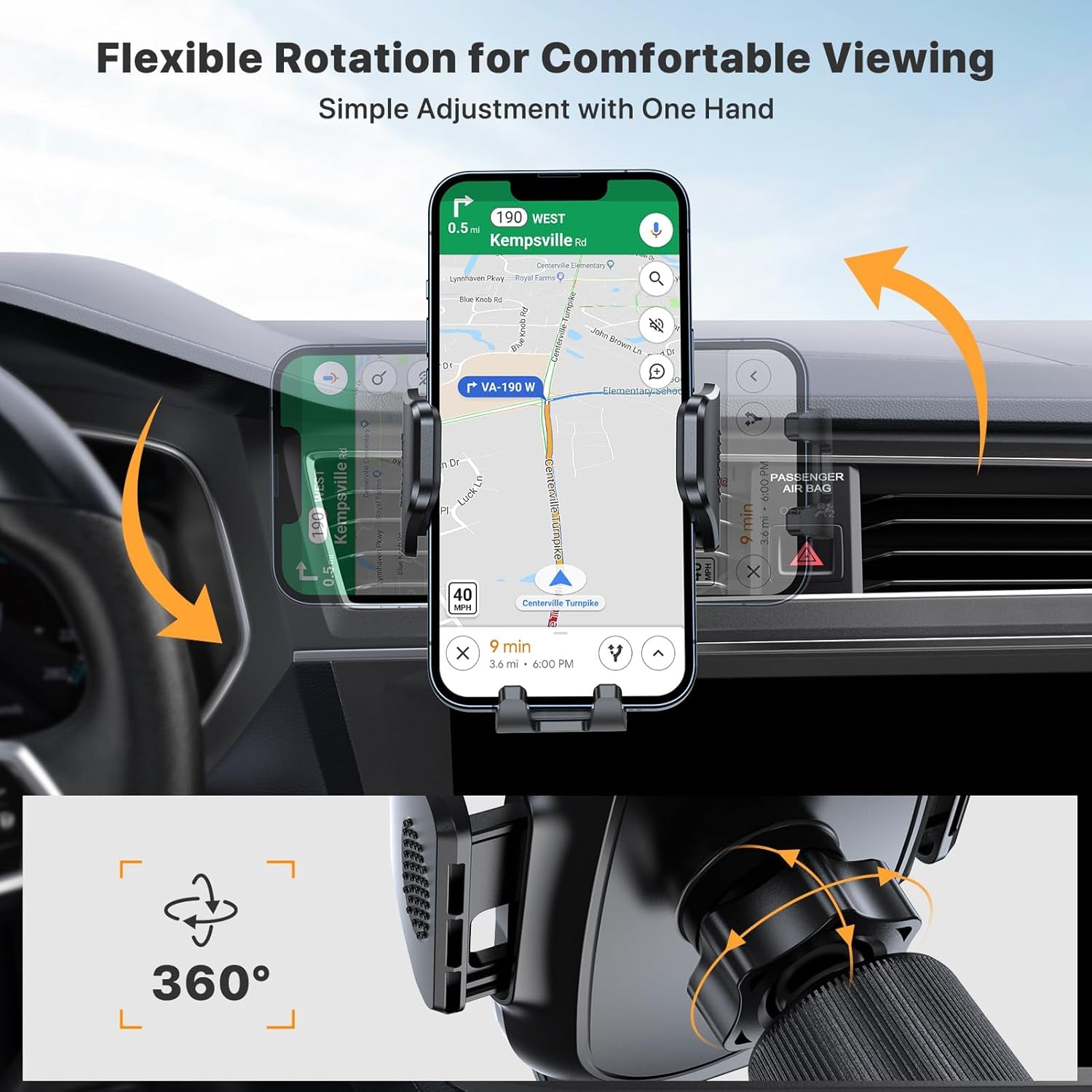 Phone Holders for Your Car with Metal Hook Clip, Air Vent Cell Phone Car Mount, Universal Automobile Cradle Fit for Iphone Android and All Smartphones, Dark Black