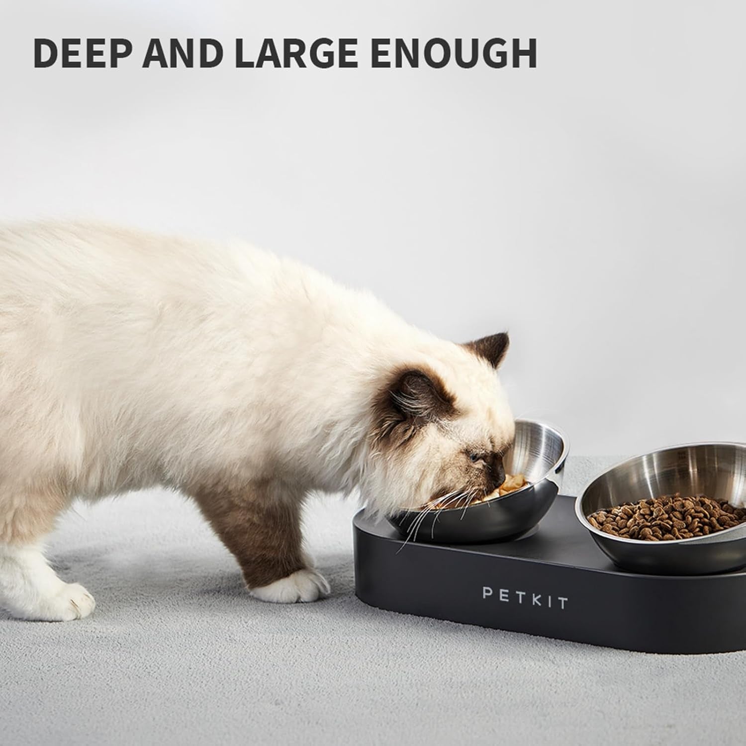 Raised Dog Cat Food Bowl 304 Stainless Steel, Elevated Pet Food and Water Bowl Dishes, Elevated Cat Bowls, Non-Slip Tilted Cat Bowl No Spill