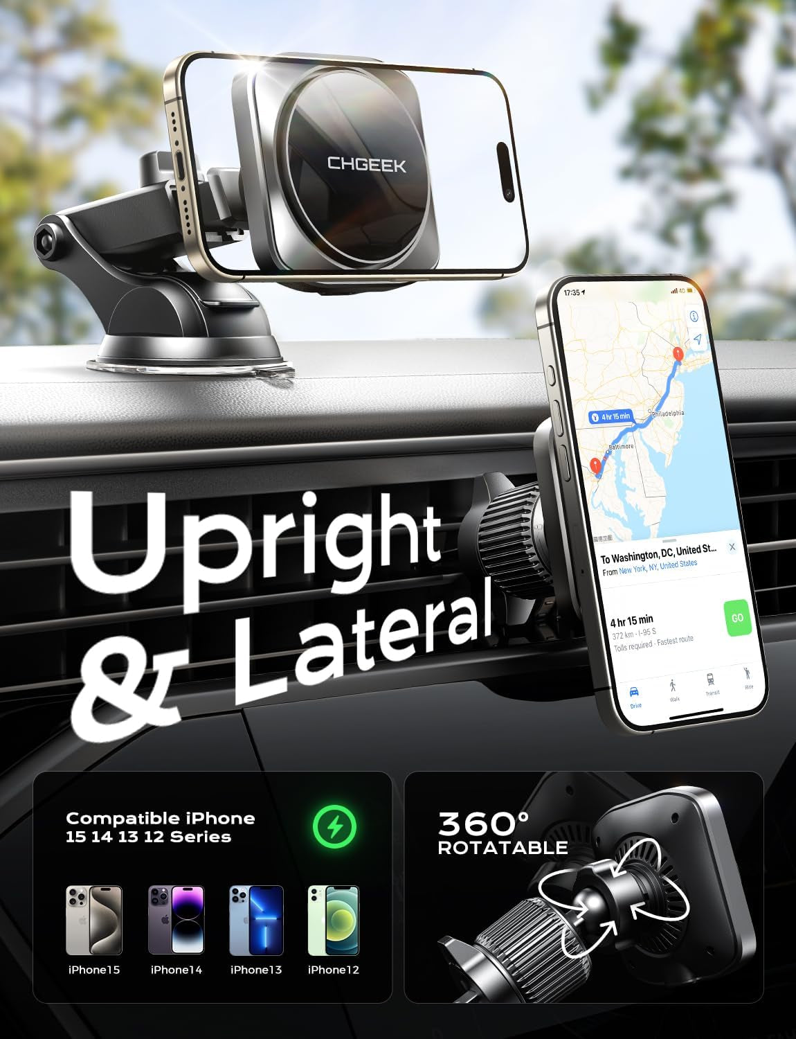 for 15W Magsafe Car Mount Charger, Iphone Wireless Car Charger Magnetic Car Phone Holder Mount Fit Iphone 15 14 13 12 Magsafe Case, Vent/Windshield/Dash Phone Mount Holder Fast Cooling Charger