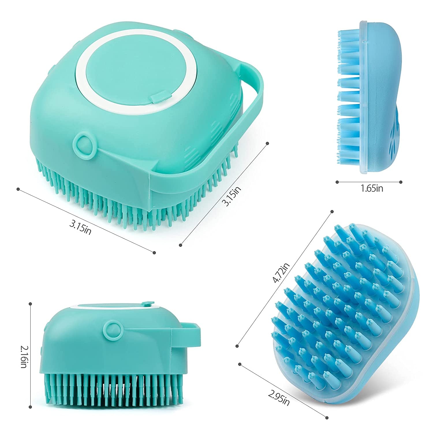 2Pack Dog Bath Brush, Soft Silicone Pet Shampoo Massage Dispenser Grooming Shower Brush for Short Long Haired Dogs and Cats Washing,