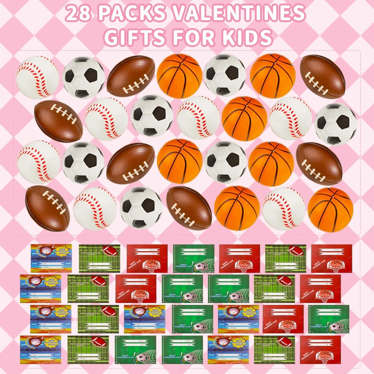 Valentines Day Gifts for Kids Classroom Valentines Day Cards for Kids School Class Boys Sports Stress Balls Kids Valentines Day Gifts for School Valentines Cards for Kids Classroom