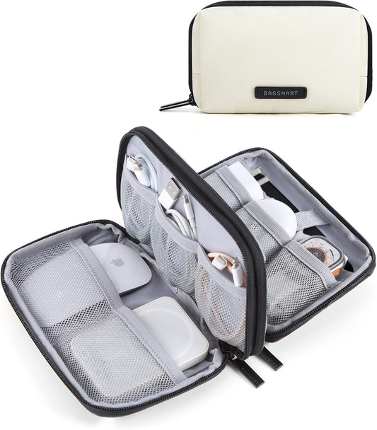 Electronics Organizer Travel Case, Travel Cable Organizer Pouch, Charger Organizer, Travel Essentials, Cord Organizer, Tech Organizer as Travel Accessories for Charger, Phone, Beige